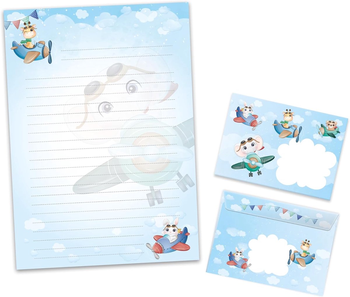 Briefpapier set A4 - pastelkleurige dieren - 25 bladen en 15 enveloppen - ideaal voor kinderen - ShopVlot