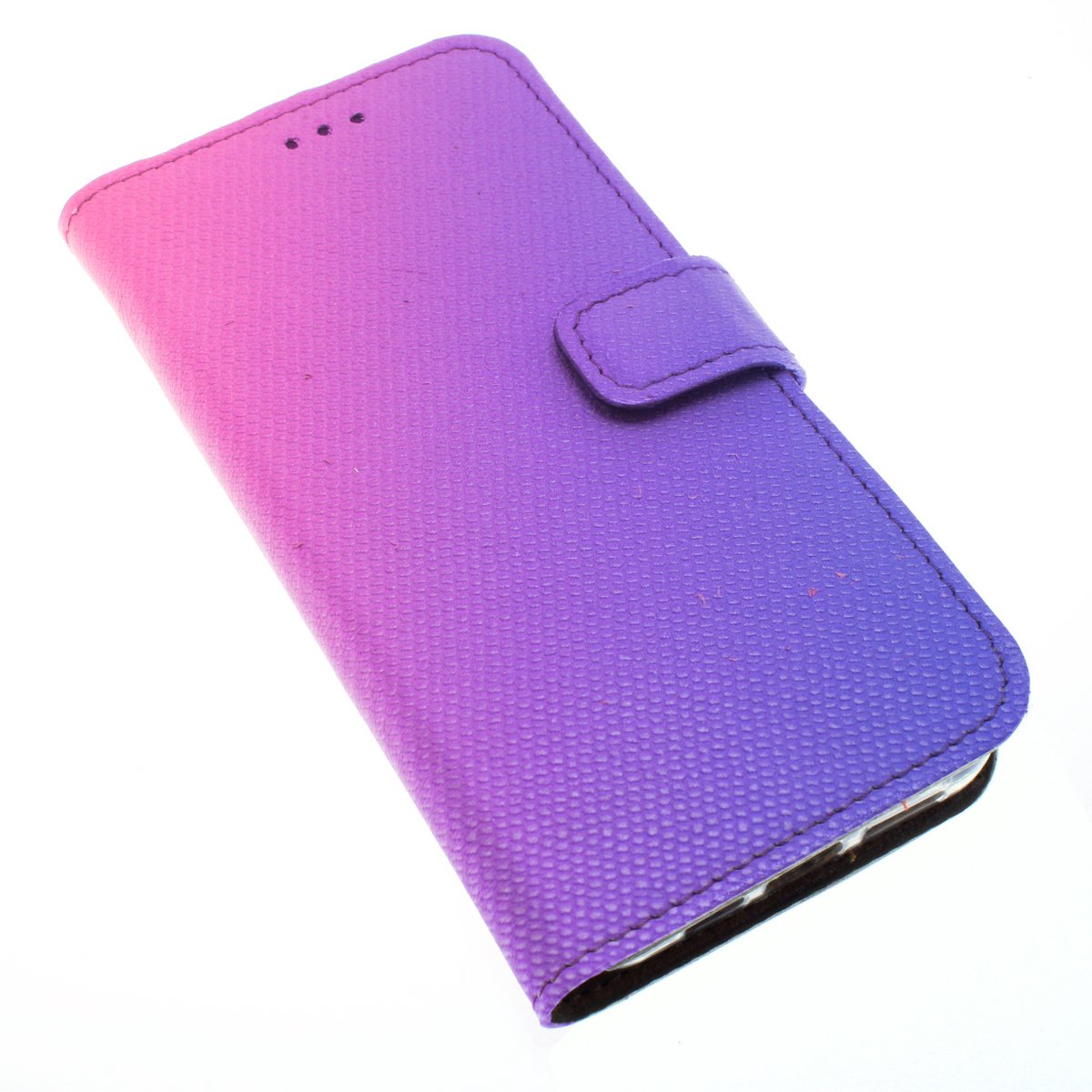 Handgemaakt Paars-roze kalfsleer met fijne structuur echt leren iPhone 12 Pro Max bookcase hoesje met twee pasjesvak en een briefgeldvak nr-05