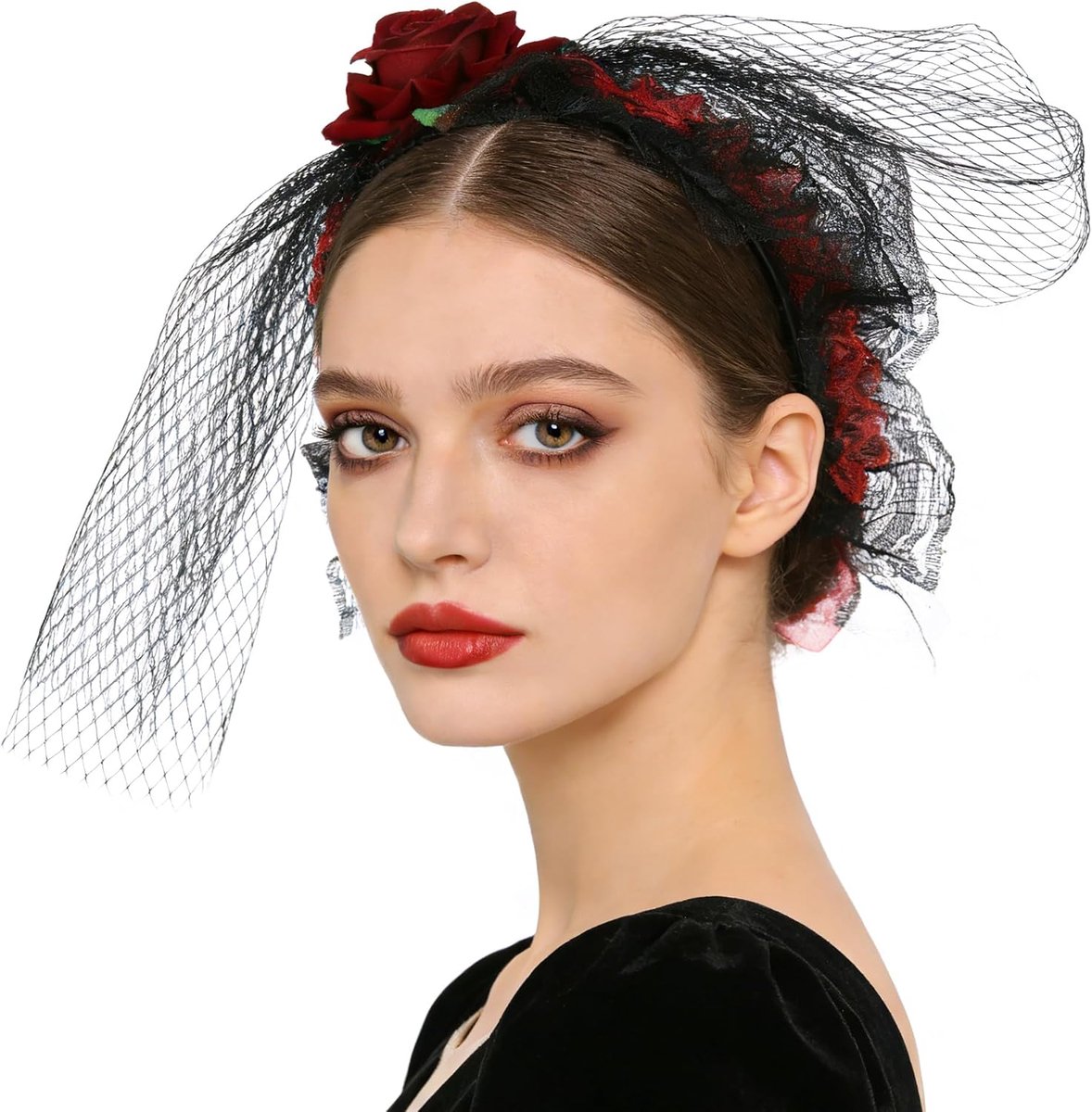 Haarband bloemenkroon - zwarte kant - gothic stijl - perfect voor Halloween - ShopVlot