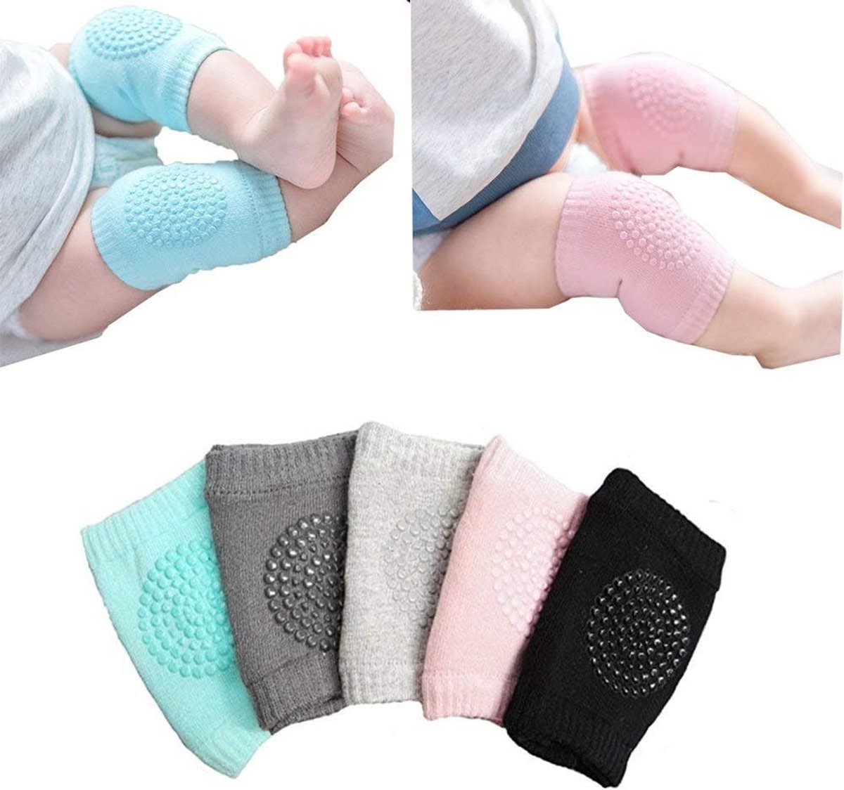 Baby kniebeschermers 5 paar - verstelbaar - unisex - anti-slip voor veilig kruipen - ShopVlot