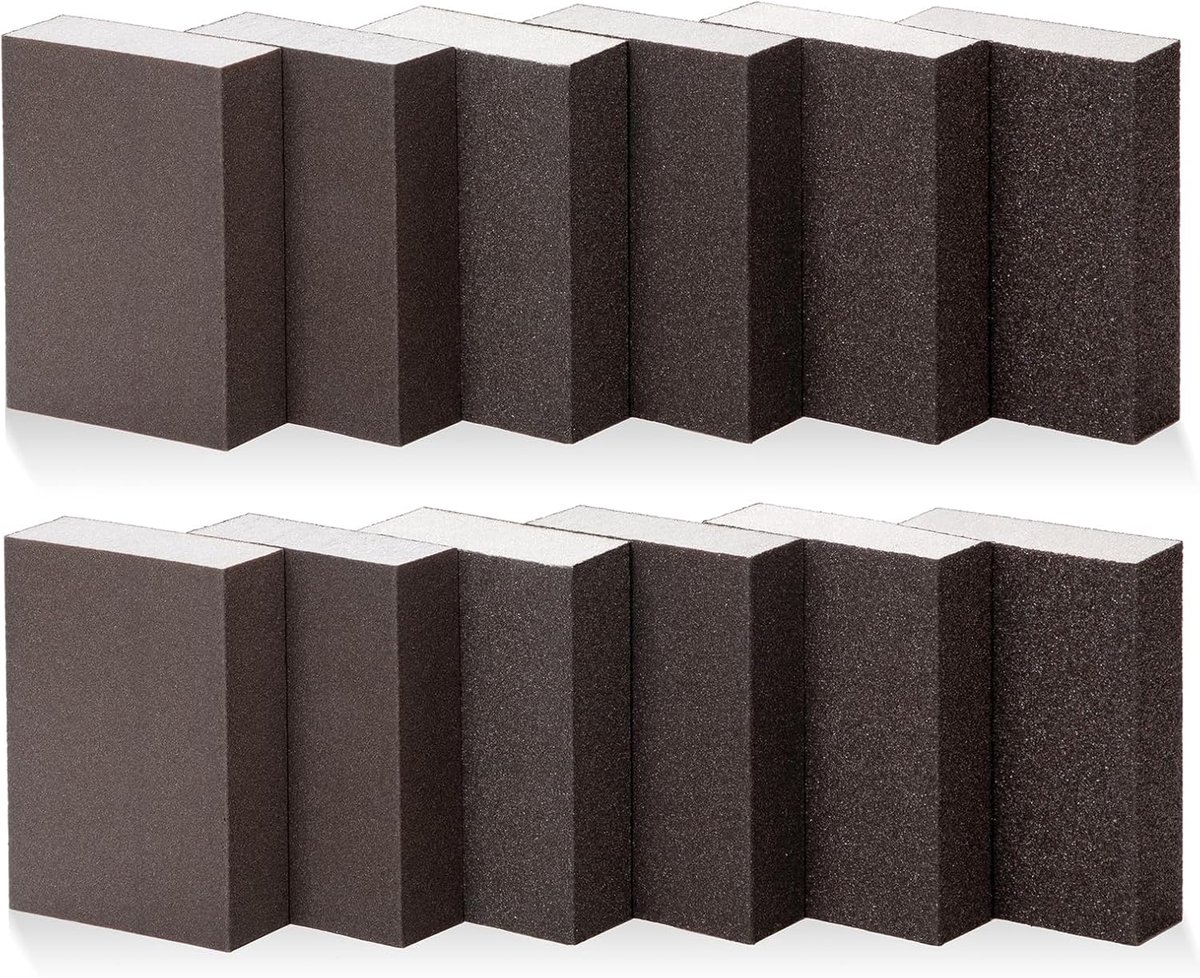 Schuurspons 12 stuks - korrel 60-220 - wasbaar - ideaal voor hout en metaal - ShopVlot