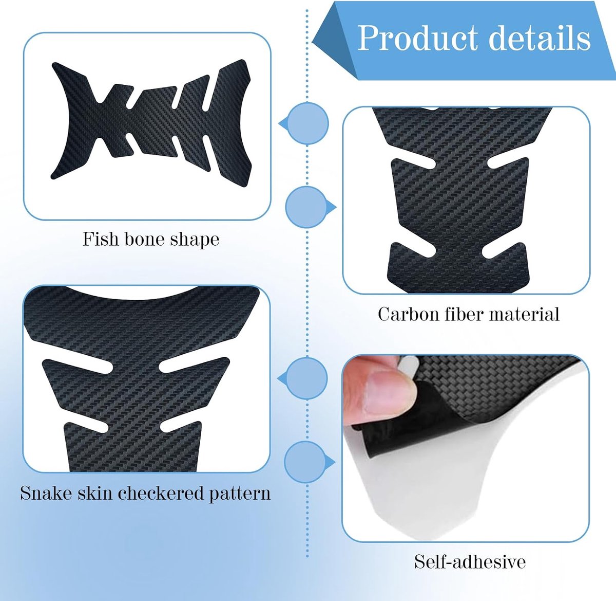 Tankpad motorfiets 20.5 x 14 cm - carbonfiber - herringbone patroon - optimale tankbescherming - ShopVlot