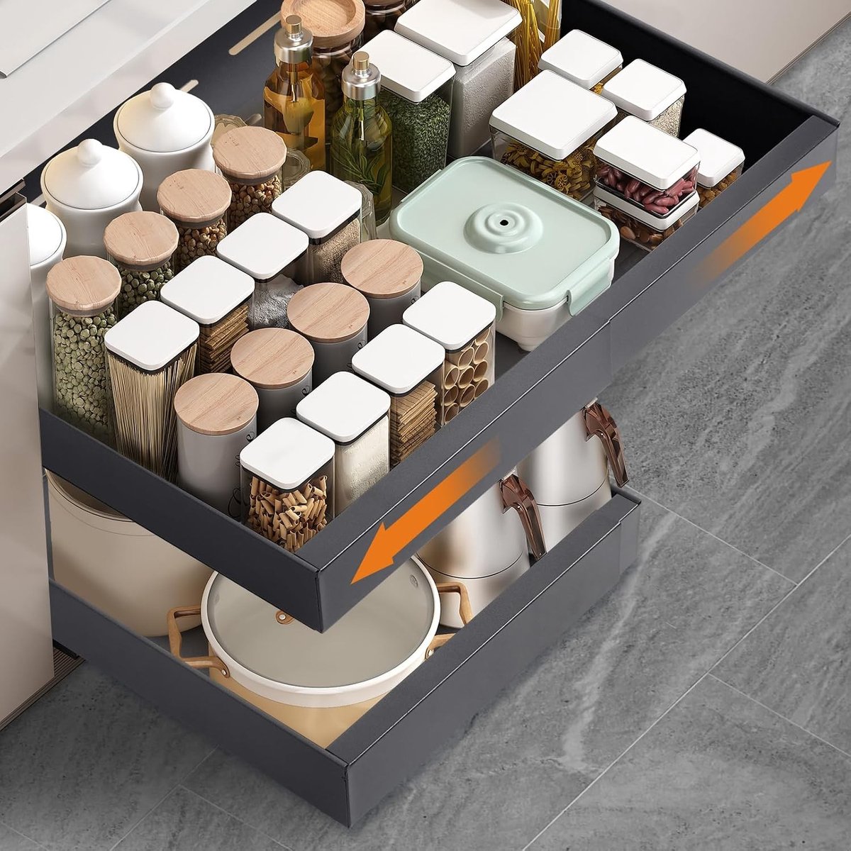 Telescopische lade, uittrekbare lade voor keuken, organizer voor keukenkasten, lade organizer zonder boren of spijkeren, ruimtebesparend en multifunctioneel