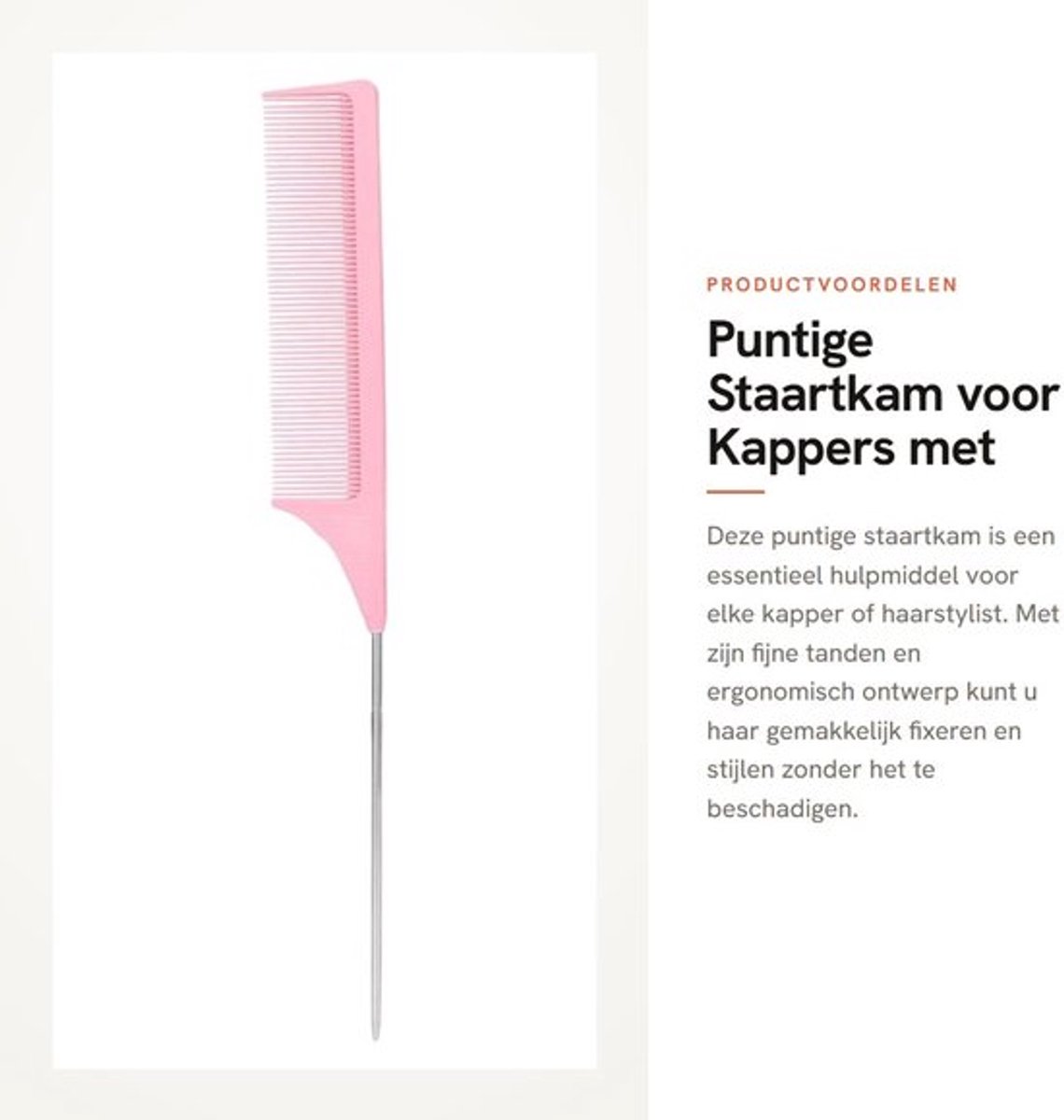 Rattenstaartkam Professioneel - Puntige Staartkam - Kappershulpmiddel - Roestvrij Staal - 23 x 2,7 cm - Comfortabel Ontwerp - Haarkam