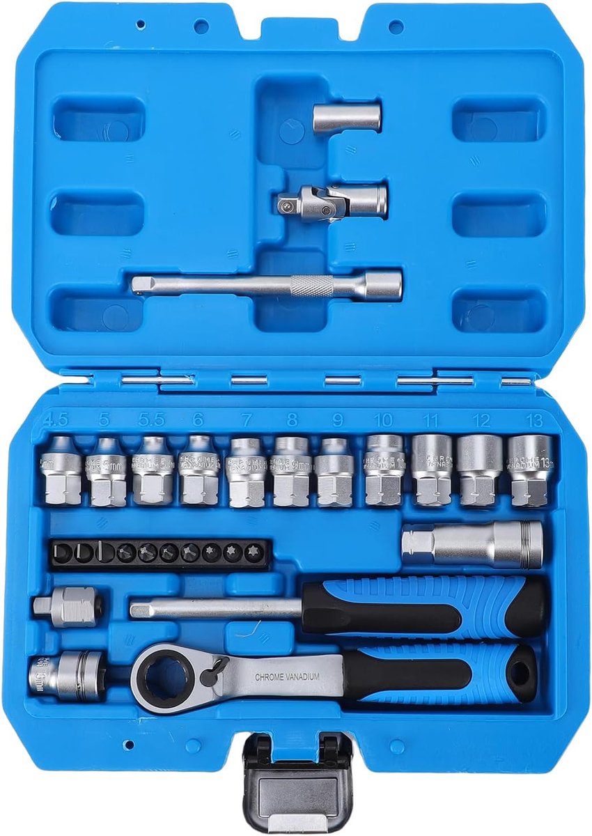 Doorsteekdop- en ratelset 29-delig - 1/4" Drive - impact master dopsleutel - ruimtebesparend ontwerp - ShopVlot