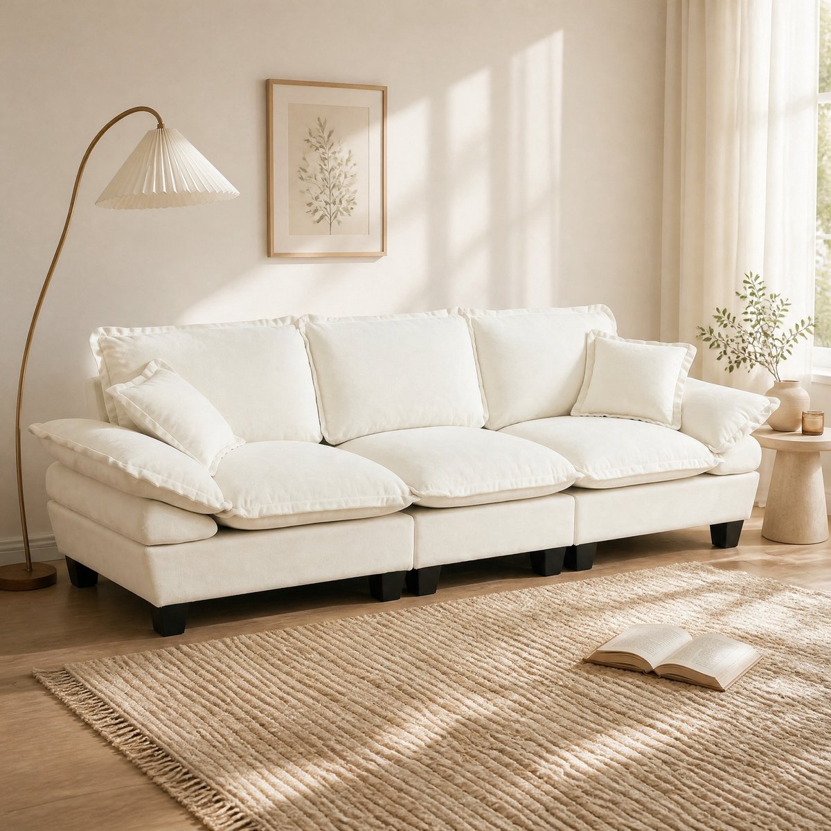DESMIU Bank - 3-Zits Zitbank - Cloud Sofa Met Ronde Armleuningen En Hoge Poten - Voor Woonkamer En Appartement - Chenille - Beige