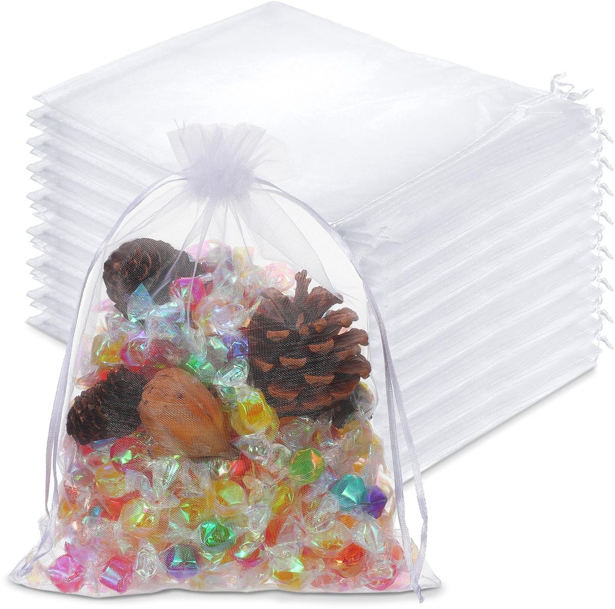 Solidchoice - 30 Stuks Witte Organza Tassen voor Cadeaus en Feestjes