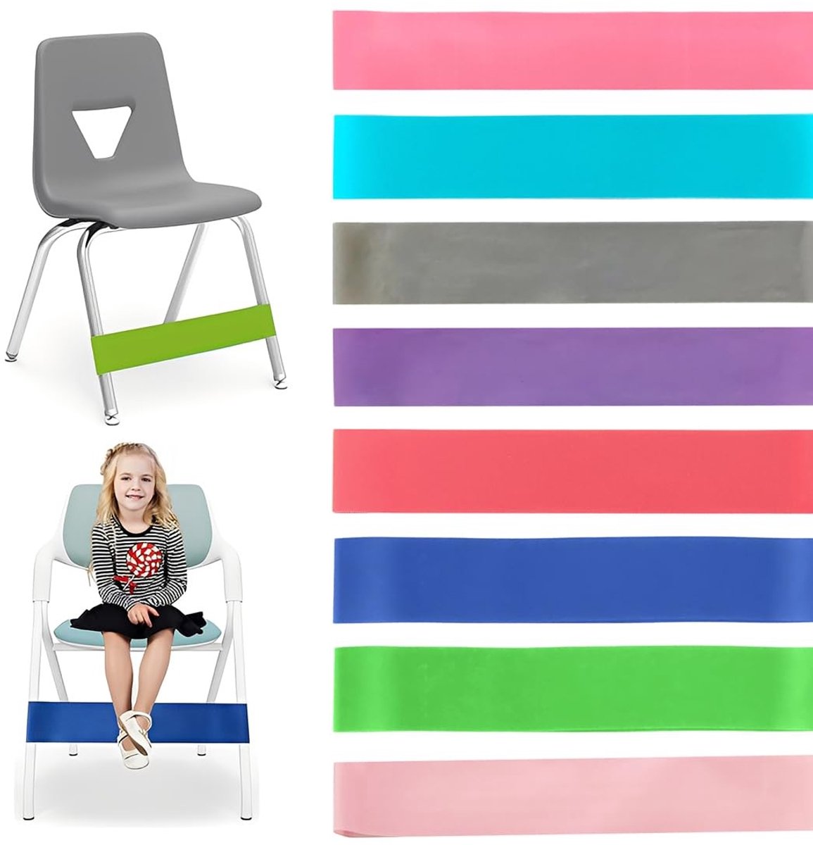 Solidchoice - Set van 8 Kleurige Stretchy Stoelbanden voor Kinderen