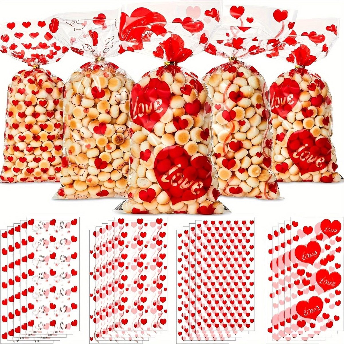 Solidchoice - 100 Stuks Valentijnsdag Cellofaan Traktatiezakken met Twistbanden