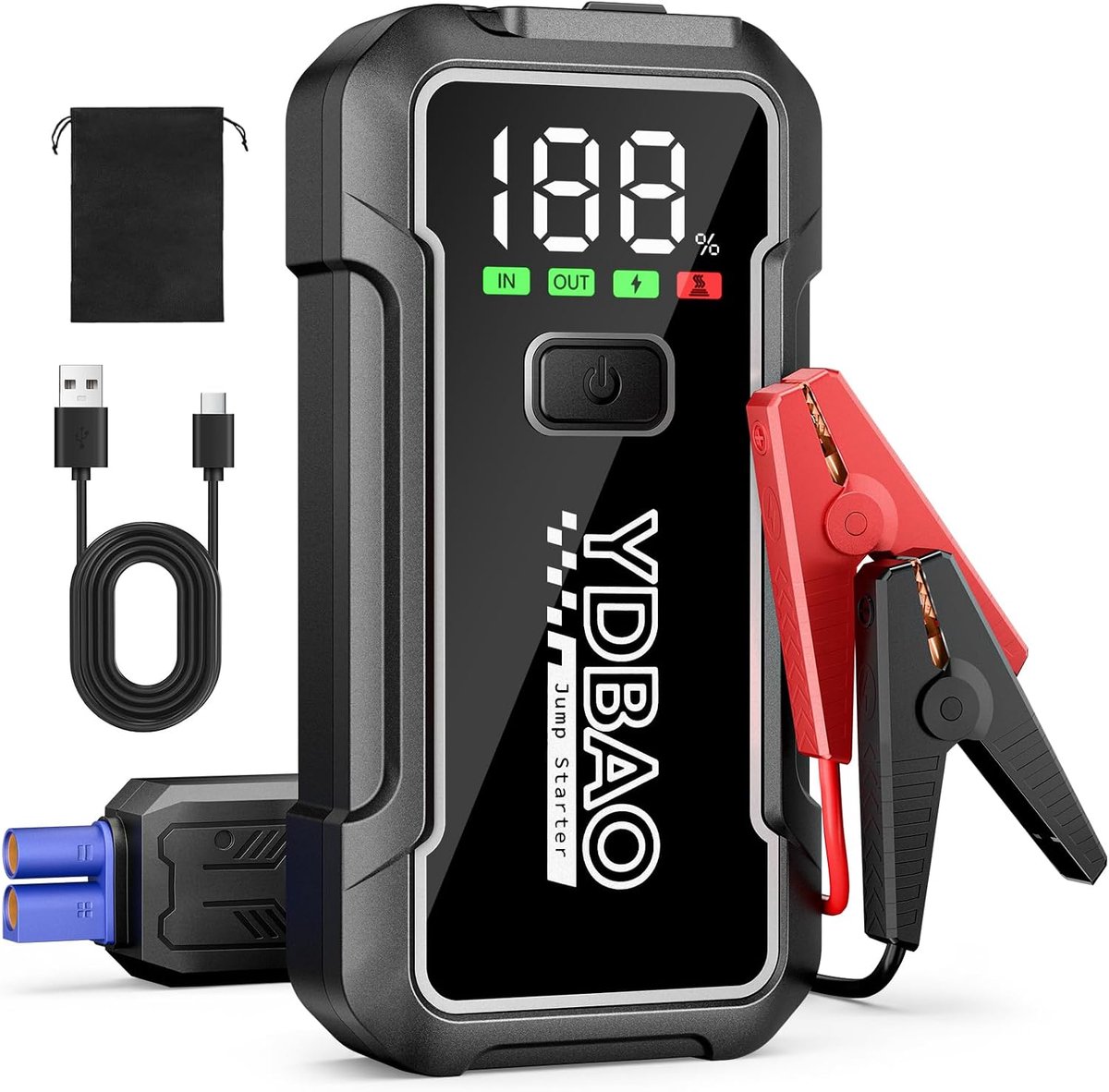 Auto-startbooster 12V met LCD-display - Draagbare powerbank - LED-zaklamp - Noodstarter voor onderweg - ShopVlot