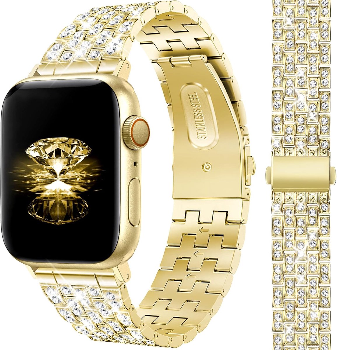 Metaal Horlogeband 38-46 mm - Glitter Diamant - Vervangband voor Apple Watch - Stijlvolle uitstraling - ShopVlot
