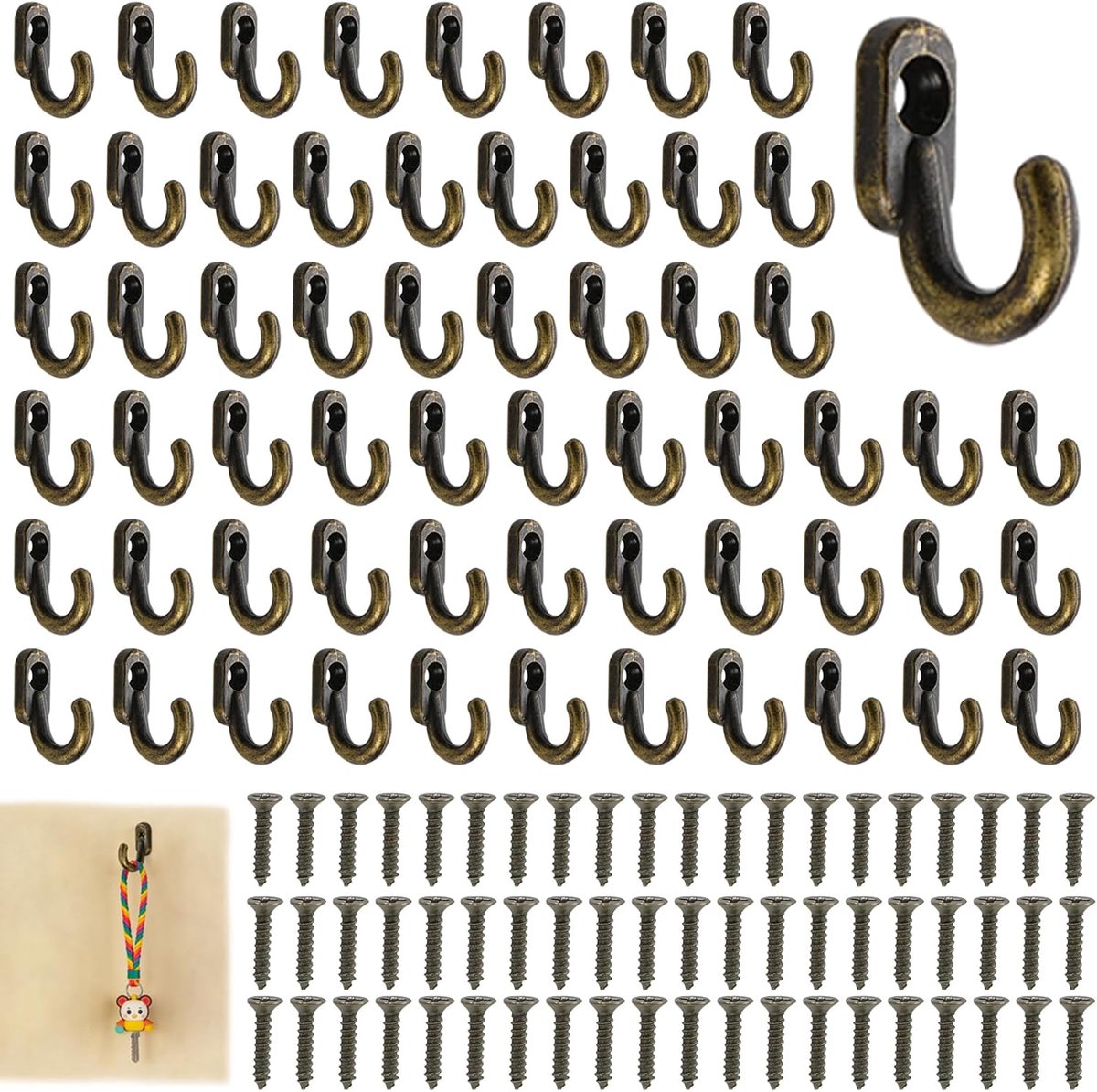 Muurhaken set 60 stuks - antique bronze - compacte sleutelhaken - ideaal voor thuis en kantoor - ShopVlot