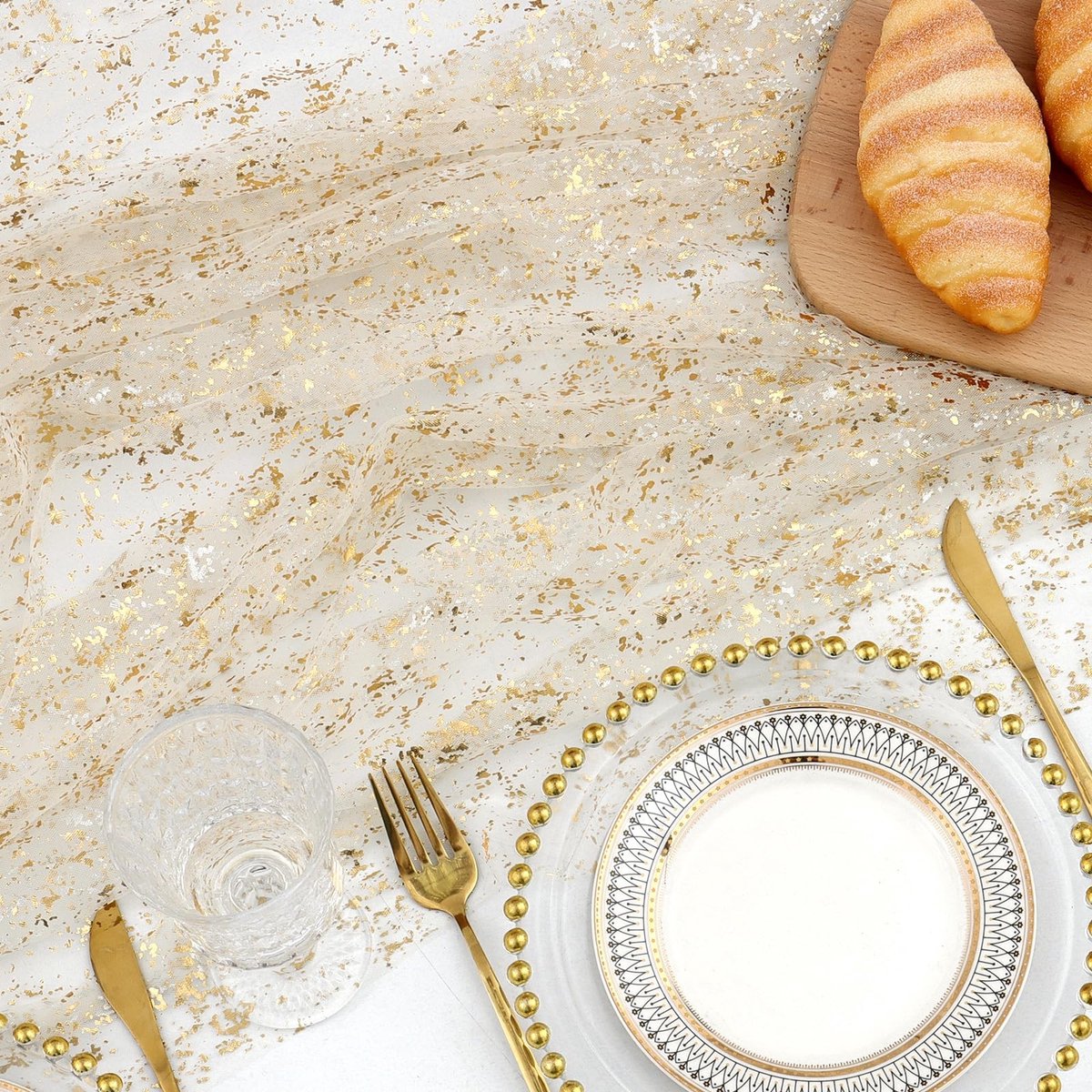 Solidchoice - Beige Gouden Tafelkleed 60 x 84 Inch met Decoratieve Stof