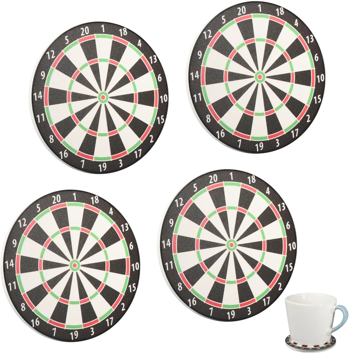 Solidchoice - Set van 4 Keramische Coasters met Dartbord Design