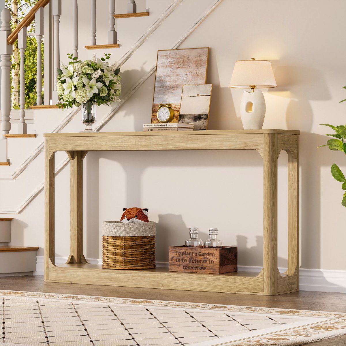 DESMIU Sidetable - Smal Lang Model Met Opbergplank - Modern Minimalistisch Voor Hal En Woonkamer - MDF - Naturel - 140x30x79 Cm