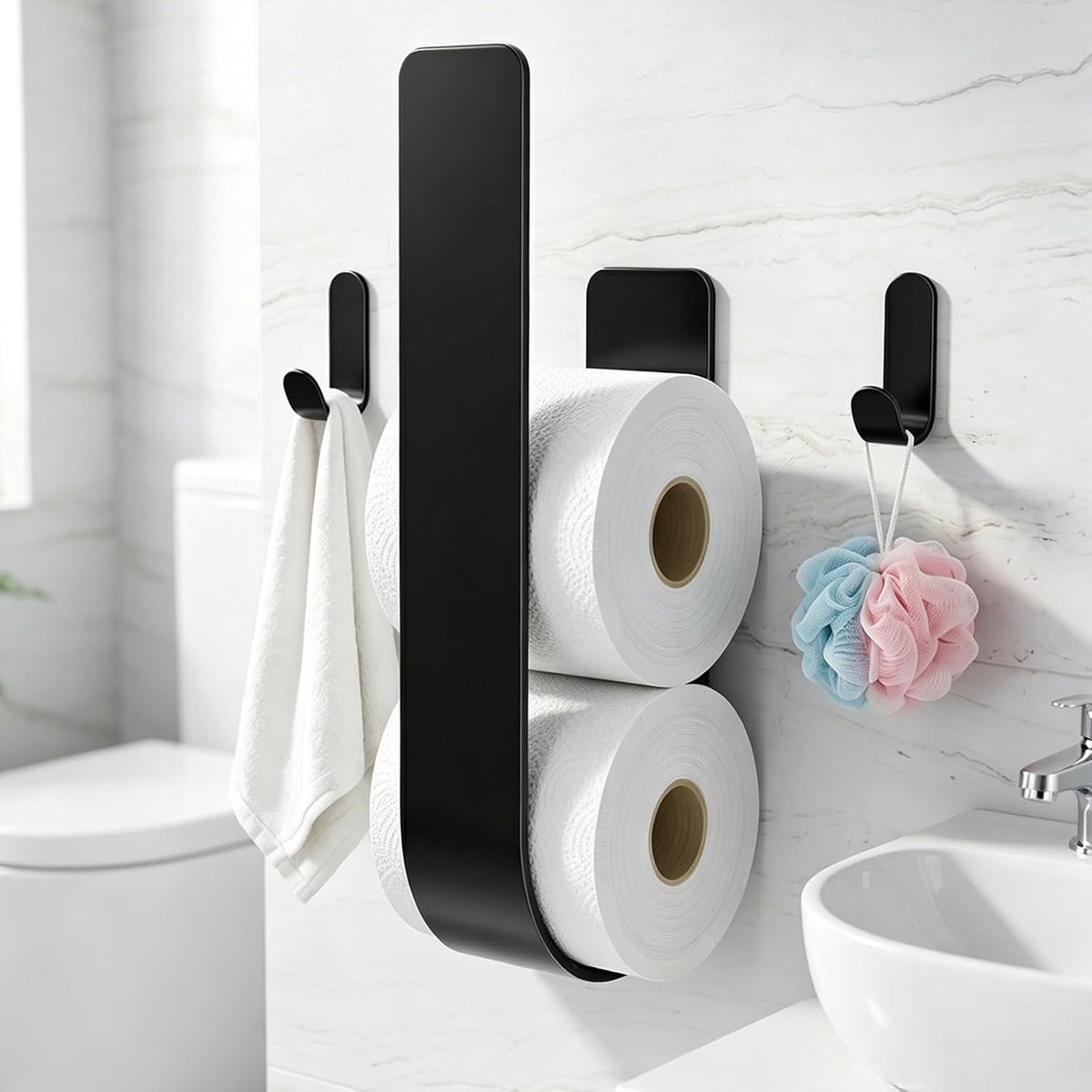 Toiletpapierhouder zwarte toiletpapierhouder, organizer voor badkamer - toiletpapierhouder voor 2-3 toiletpapierrollen - ShopVlot