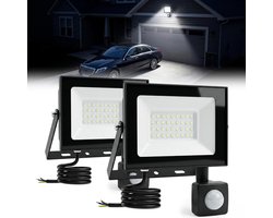 ModernStore LED Buitenlamp met Bewegingsmelder 30W IP66 6500K 2000LM 2-Pack - Waterdichte PIR-sensor Schijnwerper voor Tuin, Terras en Garage