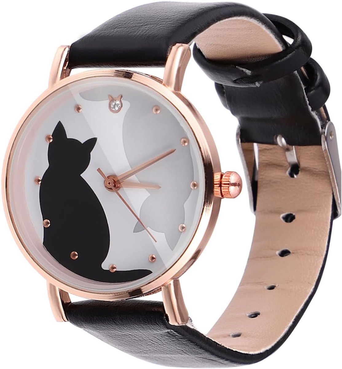 UKCOCO Watch Les Girls Cartoon Cat Quartz Watch with Leather Strap for Girls from 10 to 12 Years as Shown Belt - ShopVlot