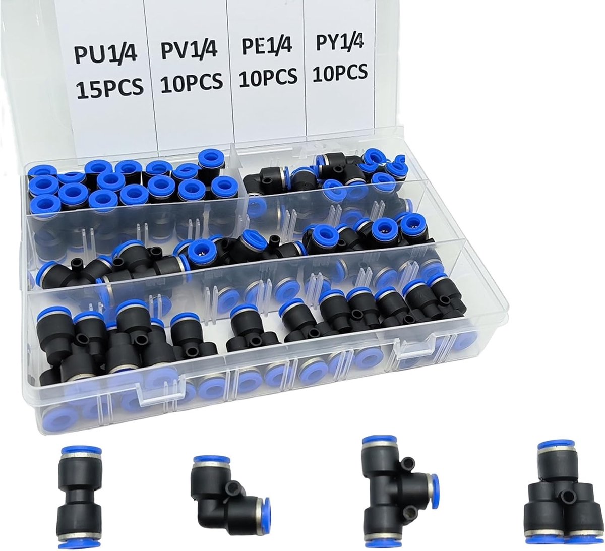 45Pcs 1/4 Inch OD Push to Connect Fittings,Quick Connect Fittings Air Hose Fittings Pneumatic Fittings Kit for 1/4 - ShopVlot