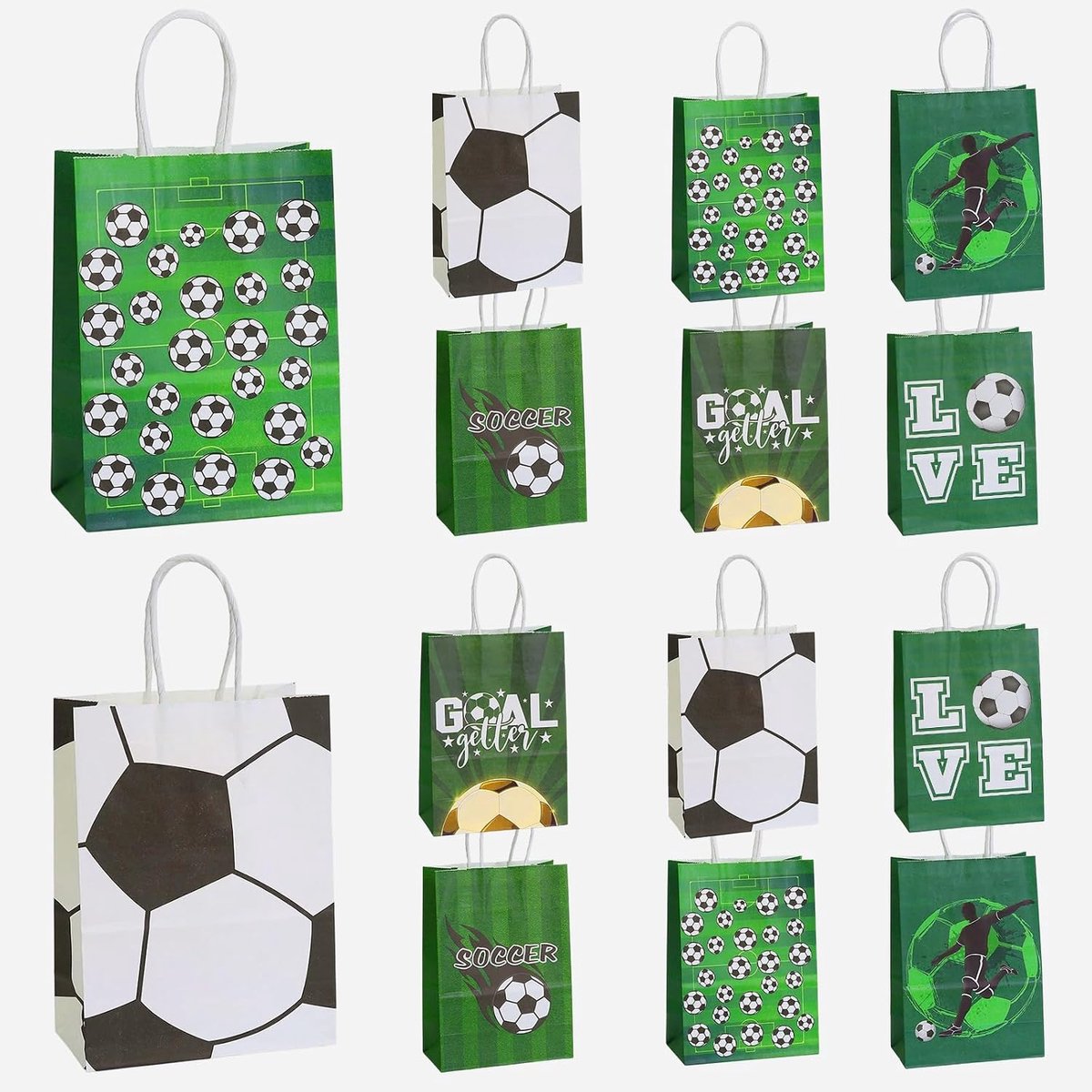 12 stuks papieren zakjes, voetbalgeschenkzakjes, feestzakjes, snoepzakjes voor kinderverjaardag, voetbalfeest - ShopVlot