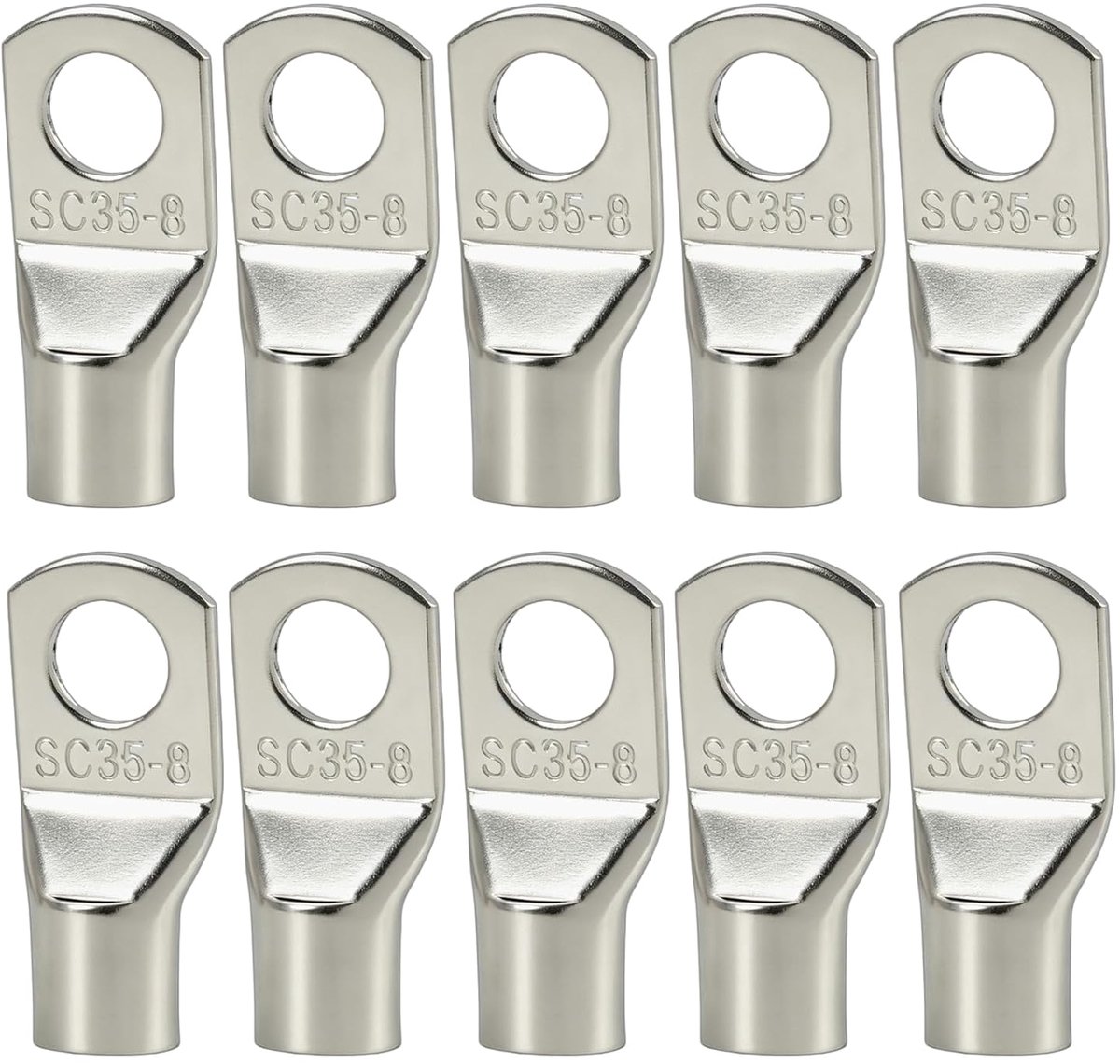 Pack of 10 cable lugs, 35 mm², M8 tube cable lugs, thickened copper, uninsulated tube lugs, M8 ring lug, durable cable - ShopVlot