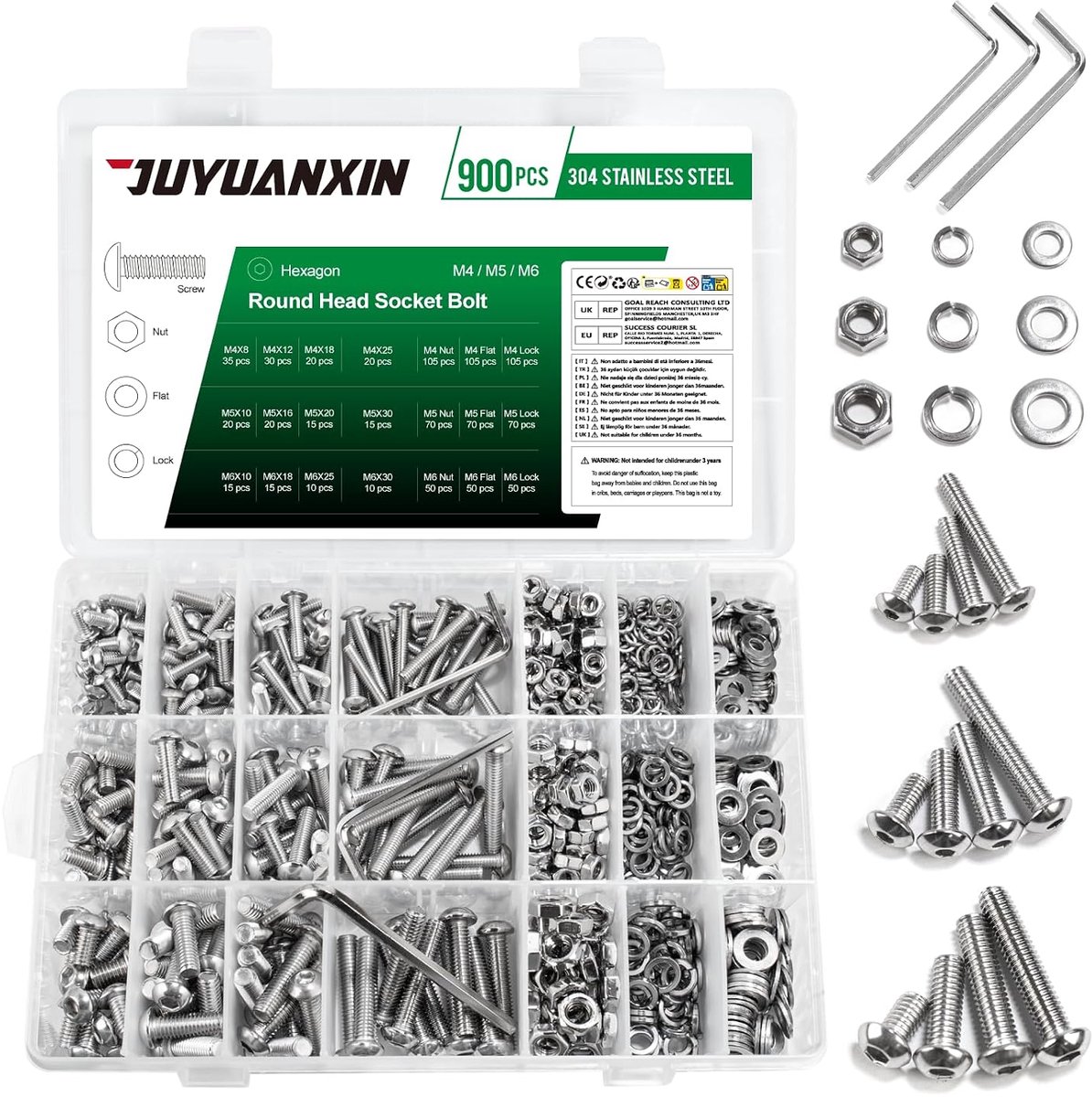 900 Pcs M4 M5 M6 Screw Set, Lens Head Screws with Nuts Stainless Steel Screws with Hex Socket Screws Nuts Set and - ShopVlot