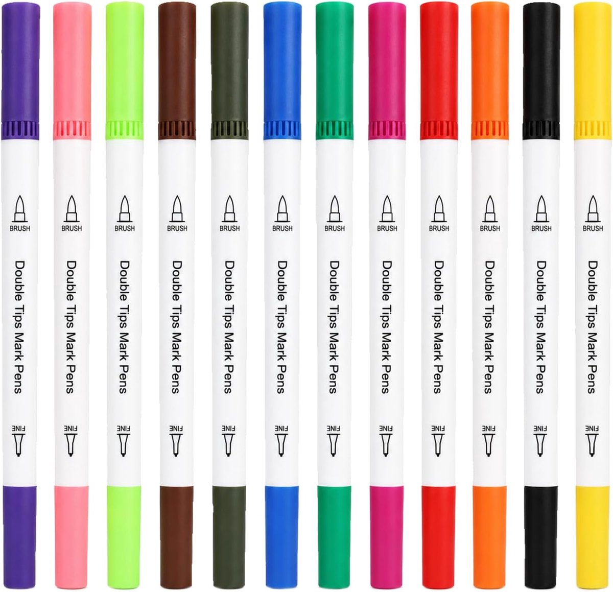 Acrylmarkers met dubbele punt, 12 kleuren, fijne punt + penseelpunt, waterbestendige viltstiften voor keramiek, glas - ShopVlot