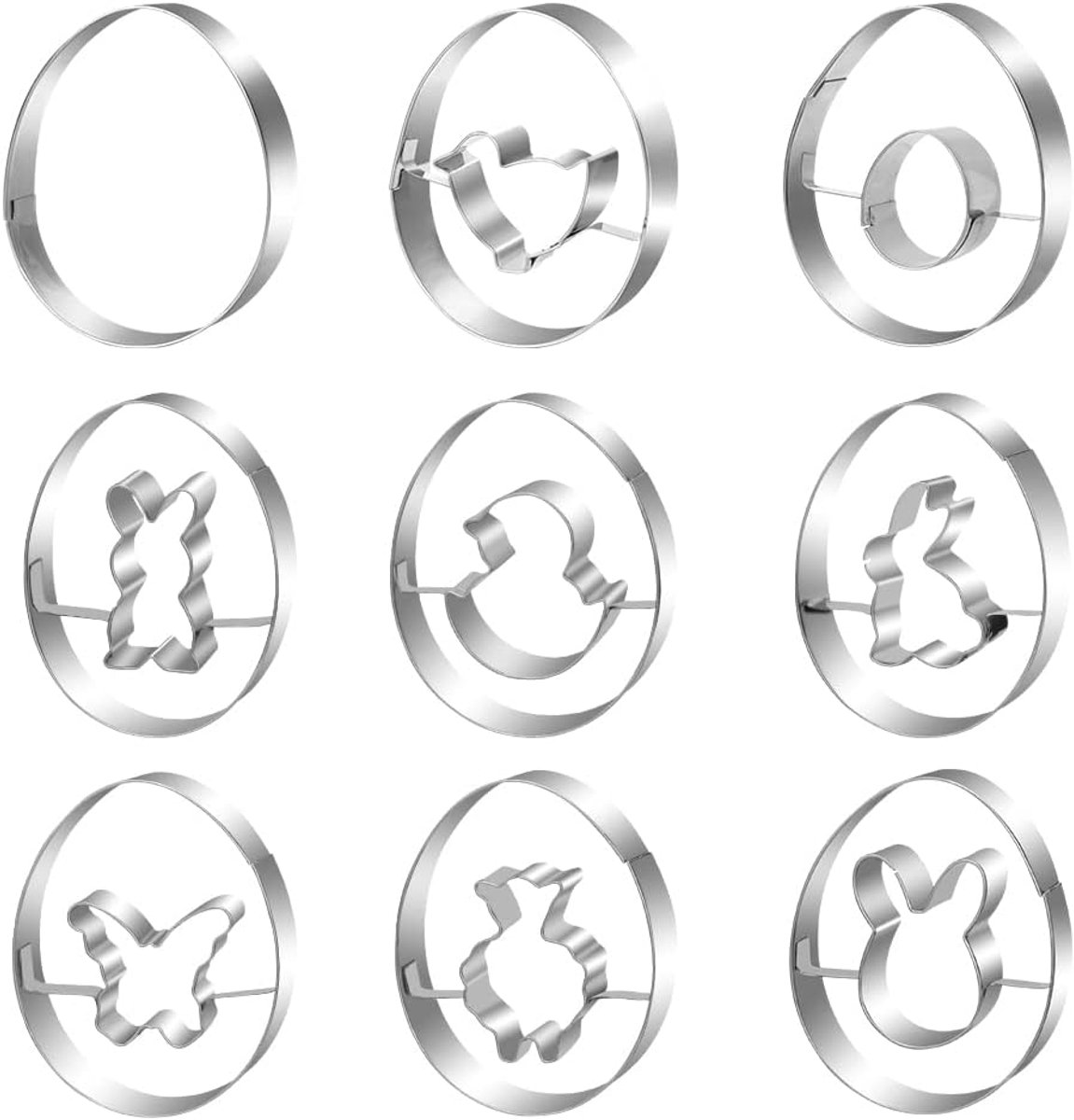 Easter Cookie Cutters 9 Pieces Stainless Steel Eggs Rabbit Cookie Mould for DIY Baking - ShopVlot