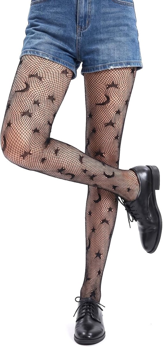 Sterrenpanty voor dames, zwarte visnetnetnetkousen met patroon, stijlvolle slangenkousen voor dagelijks feest en - ShopVlot
