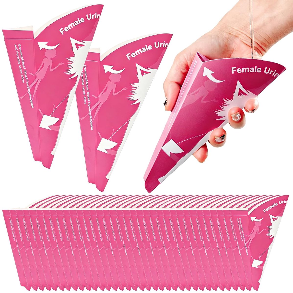 Wegwerp urinoir voor dames, magenta, 38 stuks, opvouwbaar, papieren trechter, reisurinoir voor kamperen, wandelen - ShopVlot