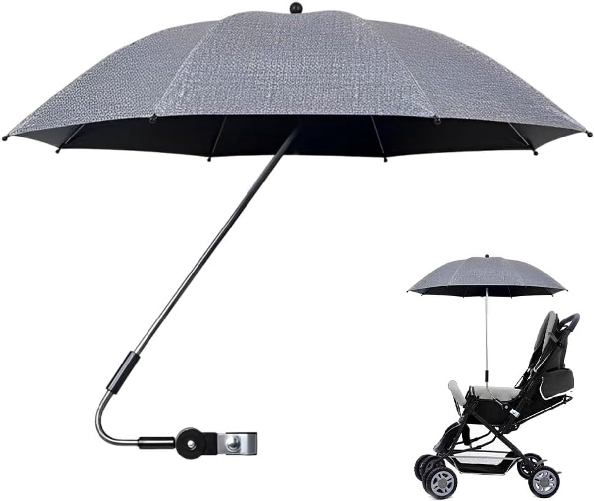 Parasol voor kinderwagen 95 cm - zwart - UV-bescherming 50+ - universeel voor ronde en ovale buizen - ShopVlot