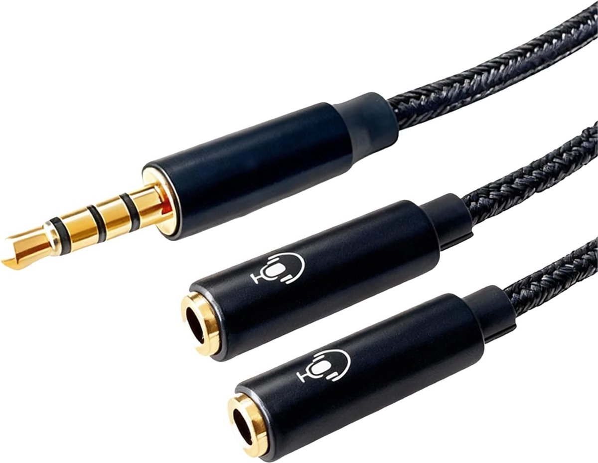 Y-adapter voor hoofdtelefoons 3,5 mm kabel - 2 sockets 35 cm - zwart - perfect voor hi-fi geluid - ShopVlot