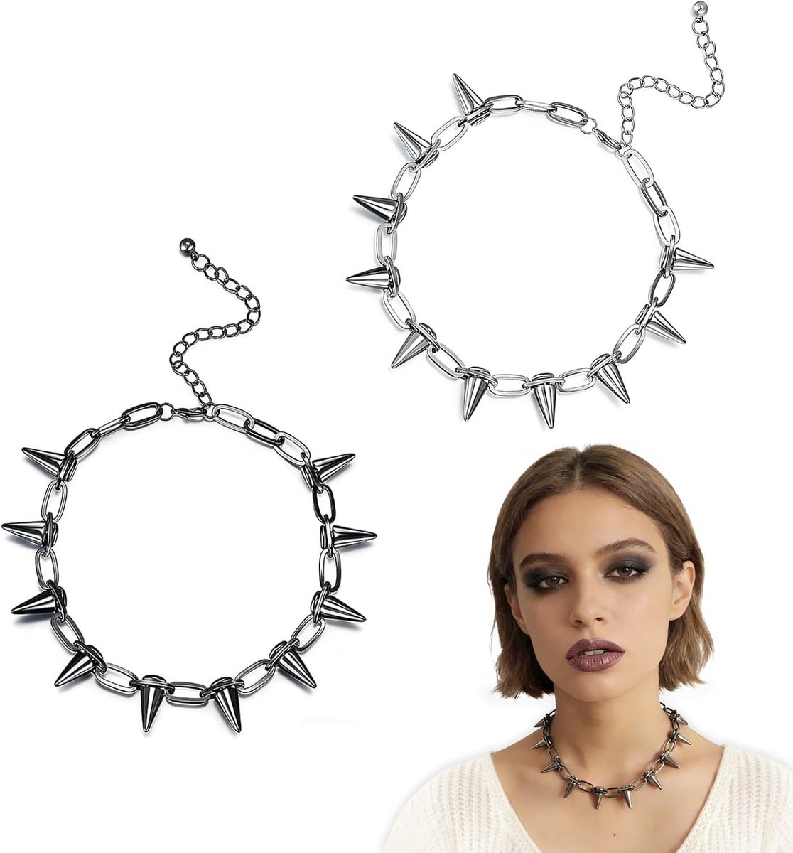 Gothic Choker Kettingen Set – Punk Rock Halskettingen met Spikes – Unisex Retro Accessoires voor Dames en Heren, Perfect voor Festivals en Cosplay
