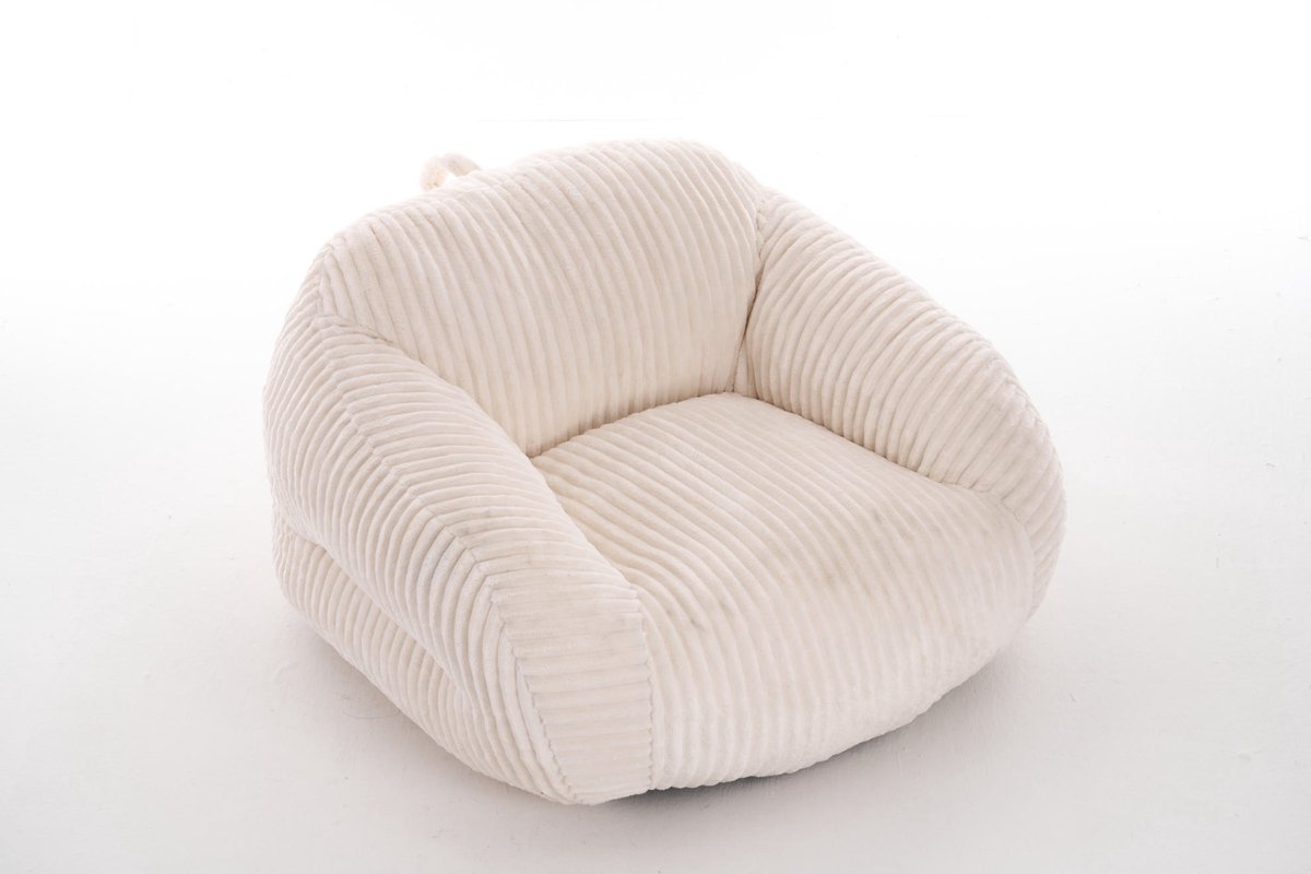 COVREO Zitzak 116 x 110 x 61 cm beige, ribstof met rugleuning voor volwassenen
