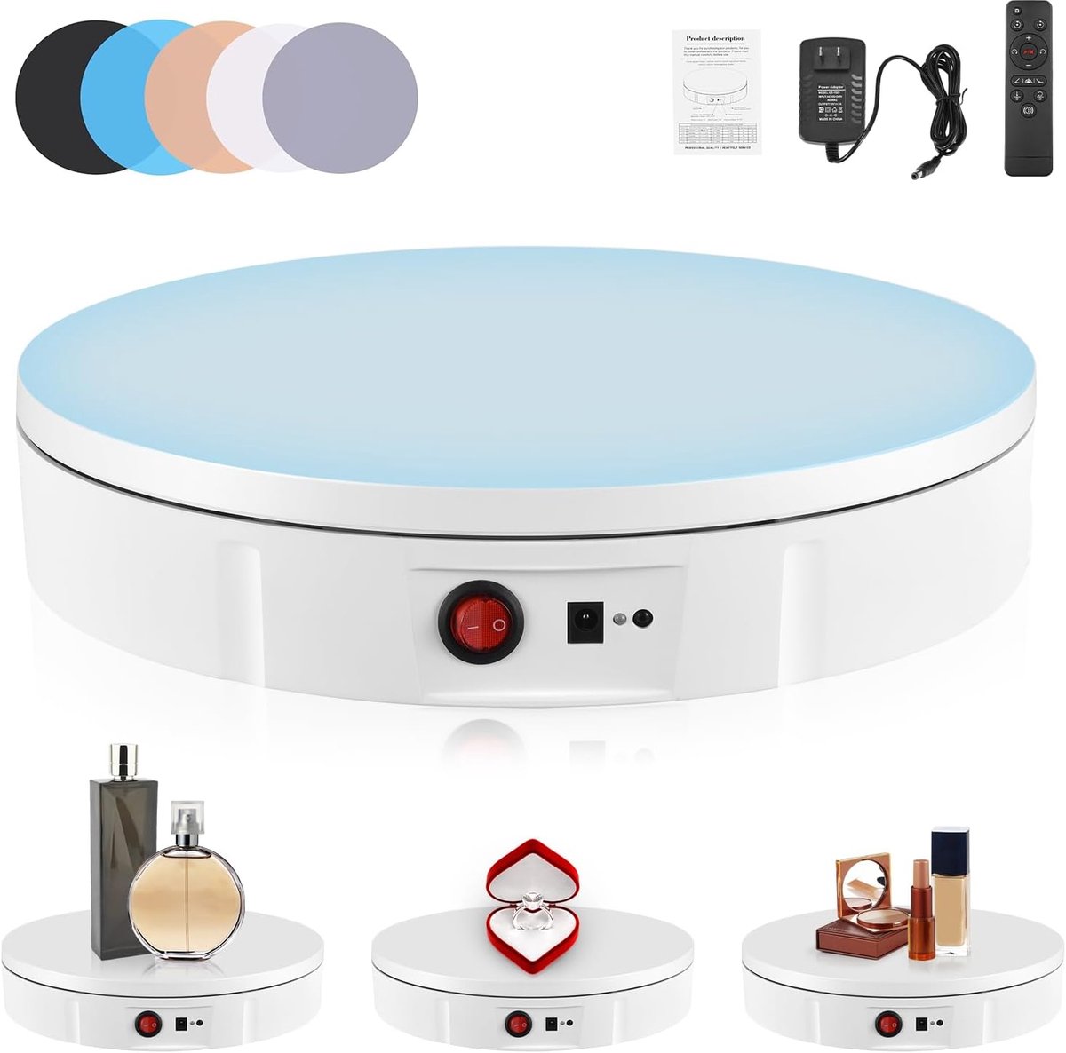 Elektrische draaiplateau 30 cm - 360° draaibaar - afstandsbediening - ideaal voor productpresentatie - ShopVlot
