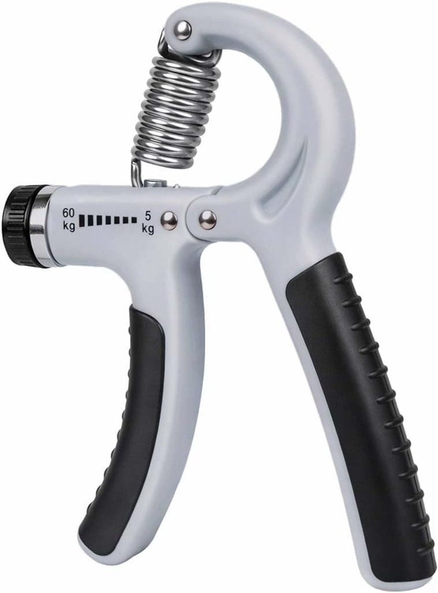 Verstelbare handtrainer met teller voor krachttraining en revalidatie van vingers, pols en onderarm, 5,5 cm, grijs en zwart, ideaal voor fitness en herstel