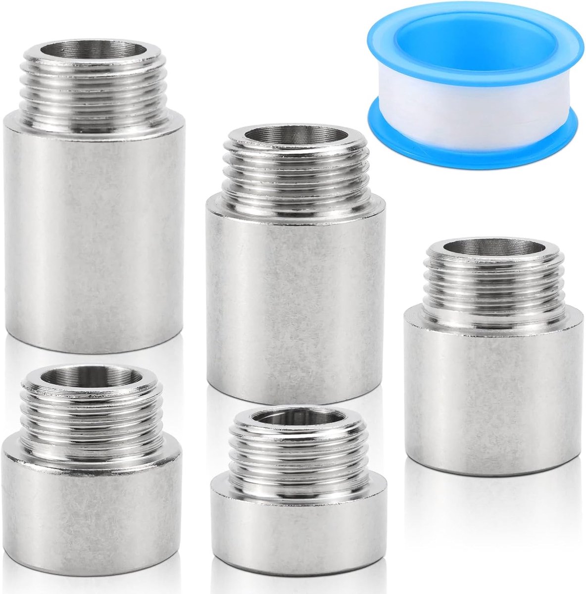 Pack of 5 Tap Extension 1/2 Inch Tap Extension 10/15/20/25/30 mm, Stainless Steel Extension Fitting, Water Connection - ShopVlot