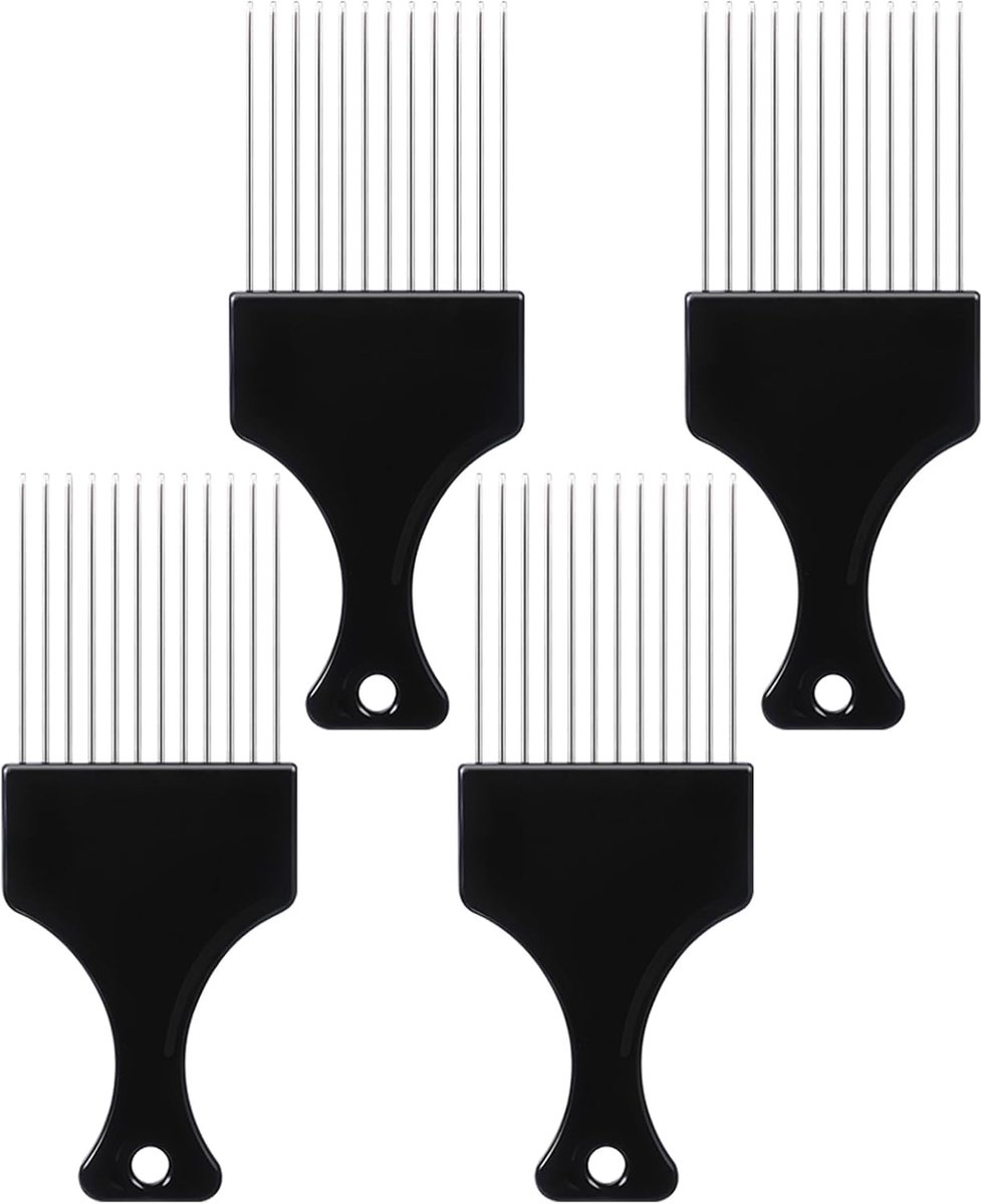 4 stuks metalen haarplectrum, zwarte metalen afro-kammen voor krullend haar, duurzame plastic afro-kam voor dames en - ShopVlot