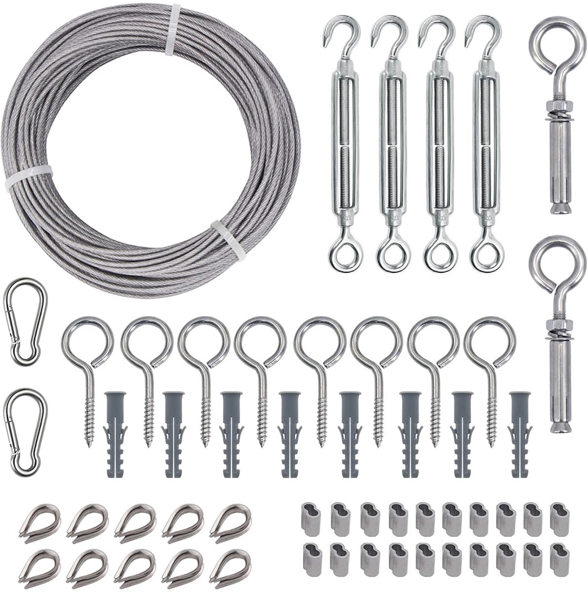 aufodara 30M Wire Rope Set/Climbing Aid, Wire Cable, PVC Sheathed, 2 mm 304 Stainless Steel, Steel Cable with Clamp - ShopVlot