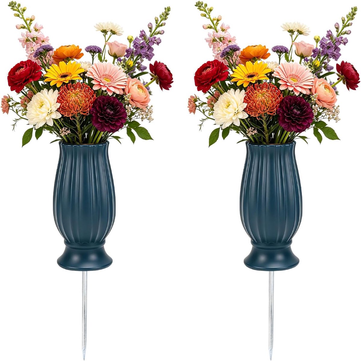 IIRC Set of 2 Tomb Vase with Ground Spike Plastic 35 cm High for Dry and Fresh Flowers - ShopVlot