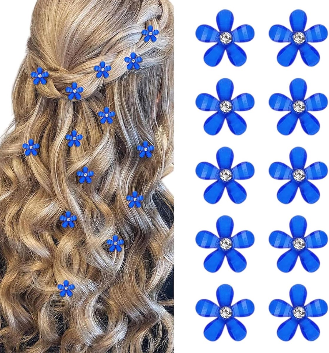 Mezrkuwr 10 stuks Donkerblauw Mini Bloemen Haarspelden met Strass, schattige Haarspelden, Bloemen Haarpinnen - ShopVlot