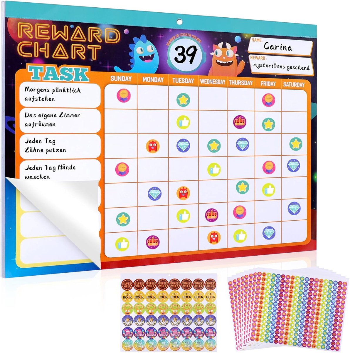 Children's Reward Board, Weekly Planner Magnetic Reward Board for Wall or Refrigerator, Calendar Board for Kids, Day - ShopVlot