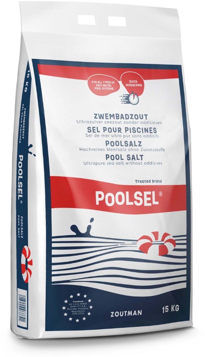 POOLSEL - Zout voor zwembad - 15kg - Zwembadwater - 100% natuurlijk product - EN 16401 type A