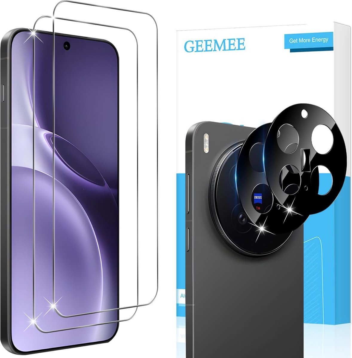 Beschermfolie voor Vivo X300 Pro, 2 stuks beschermfolie + 2 stuks camerabescherming (zwart), 9H hardheid, anti-kras - ShopVlot