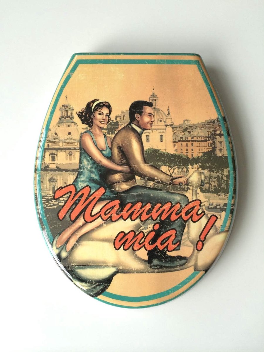 ADOB Toilet Lid with Motif (Mamma Mia) - Toilet Seat Automatically Closing, Toilet Lid Removable - ShopVlot