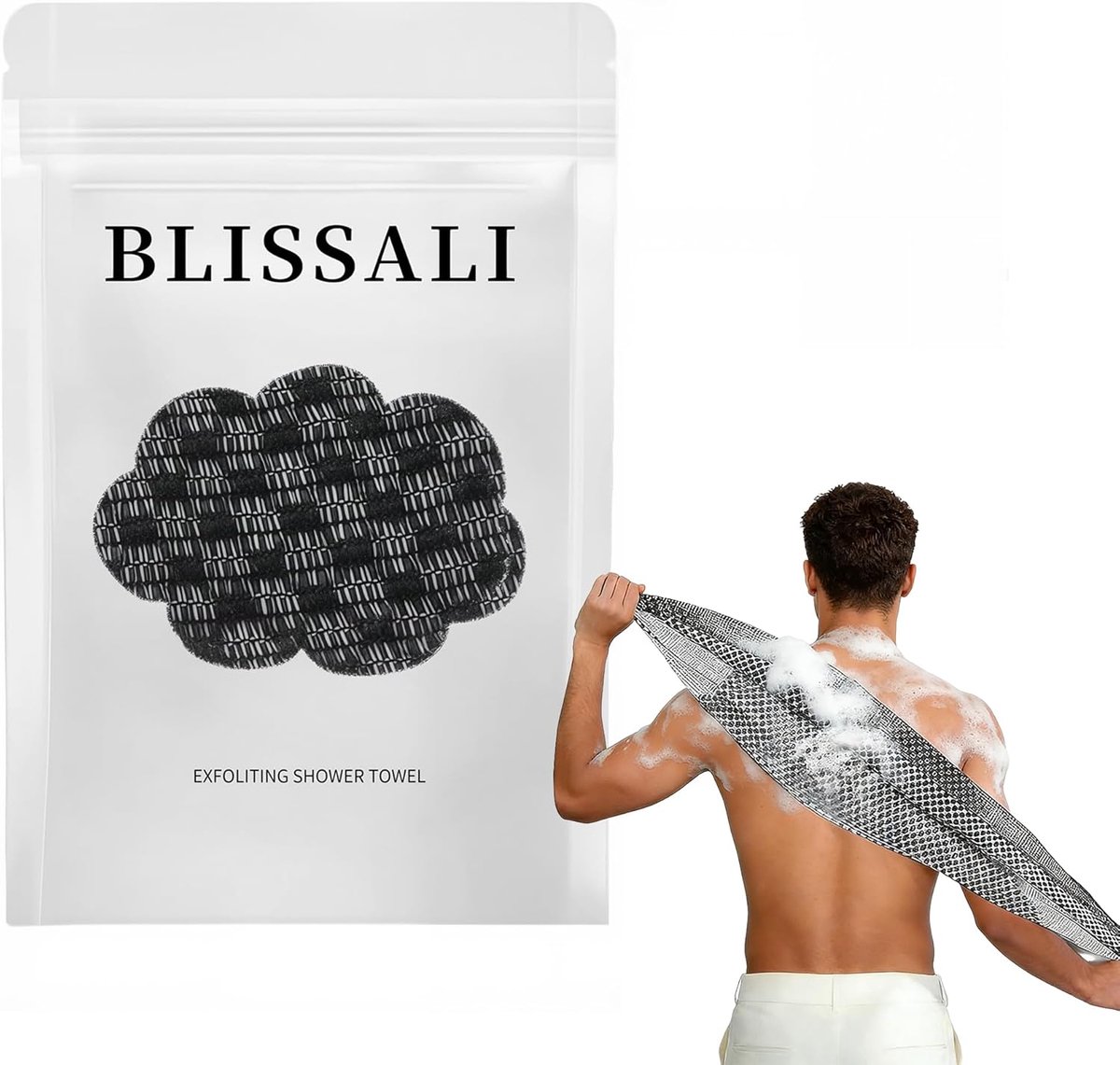 Blissal Antibacteriële peeling douchehanddoek, peeling lichaam douche, doucheaccessoires, rugborstel, peeling, douche - ShopVlot
