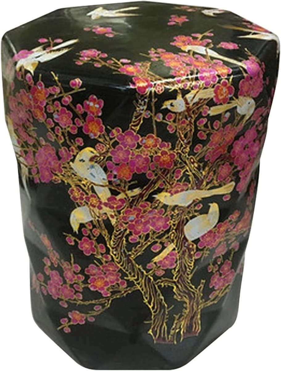 Decorative Ceramic Garden Stool, Glazed Flower and Bird Prismatic Shoe Change Stool for Living Room, Balcony, Garden - ShopVlot