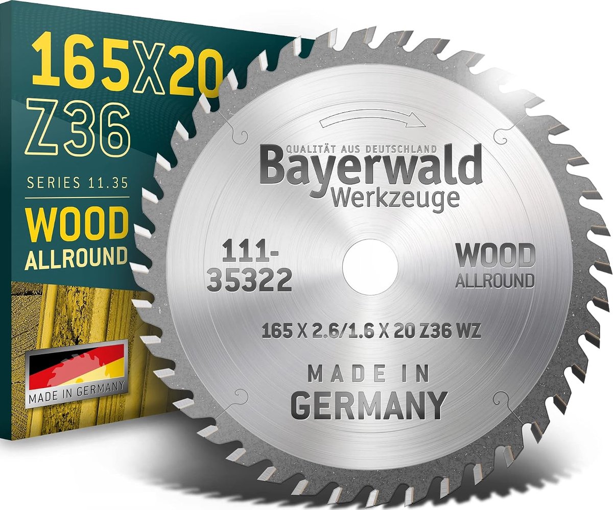 Bayerwald - HM Circular Saw Blade for Wood, Diameter 165 mm x 2.6 mm x 20 mm, Changed Tooth (36 Teeth/Fine), No Holes - ShopVlot