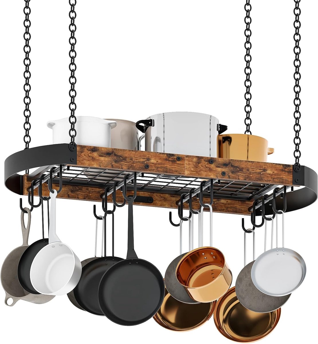 CHOEZON 80.5 cm Hanging Pot Rack, Space Saving Pot Hanger for Kitchen, Ceiling Pan Rack with 16 Removable S Hooks - ShopVlot