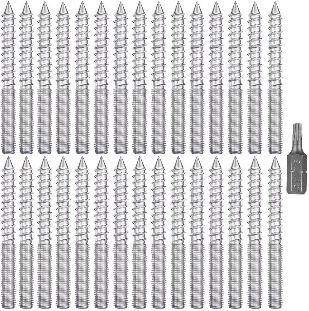 30 Pieces Double Head Screws - Galvanizing Anti-Rust Stick Screws M6*60mm, with 1 Piece Torx Bit Double Thread for - ShopVlot